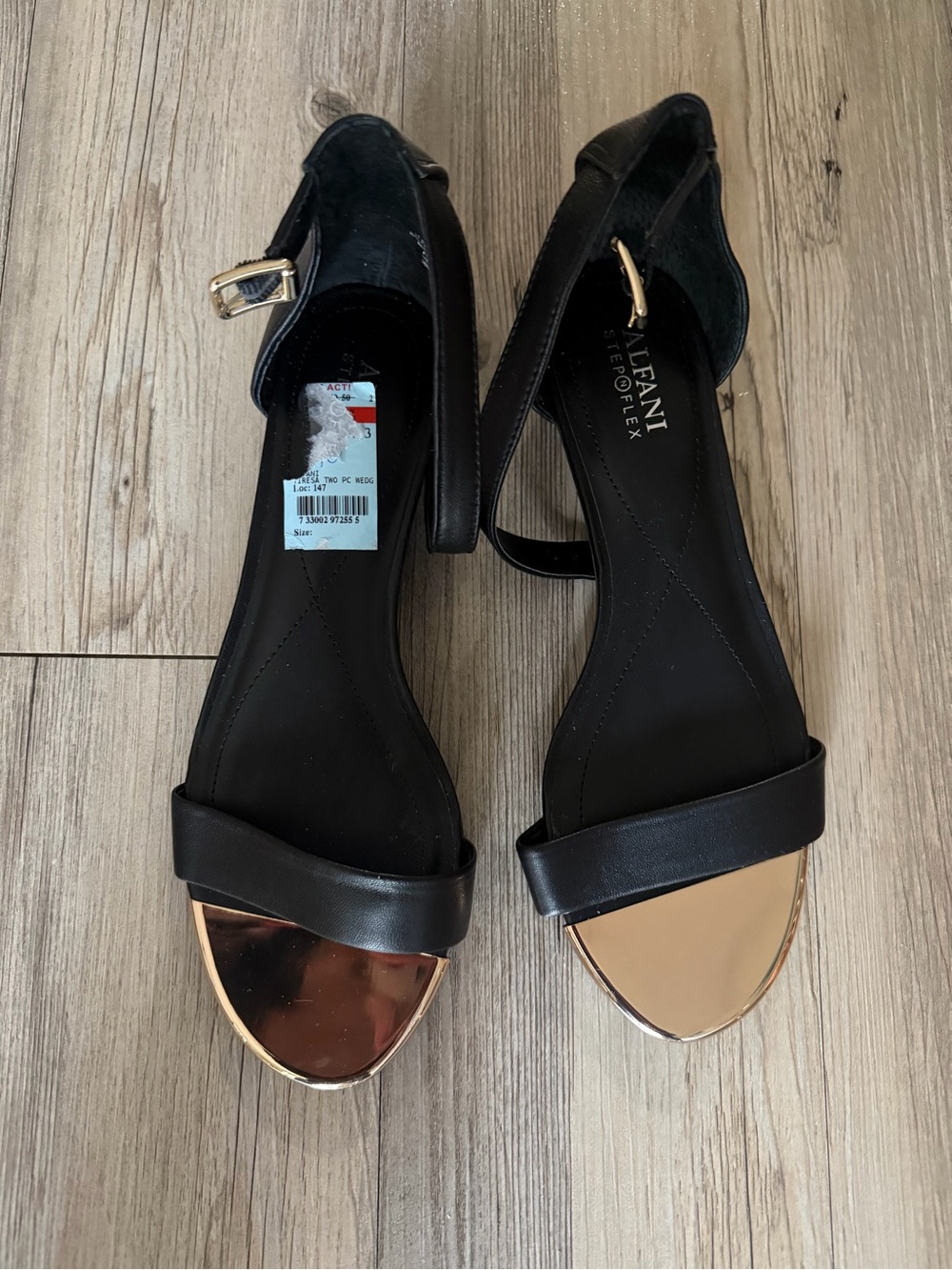 Alfani Black Sandals with Gold Toe Caps